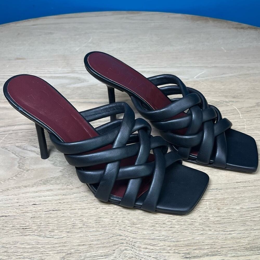 Staud Deepwater Woven Strappy Heeled Sandals Black Leather Size 36.5 Women’s 6.5